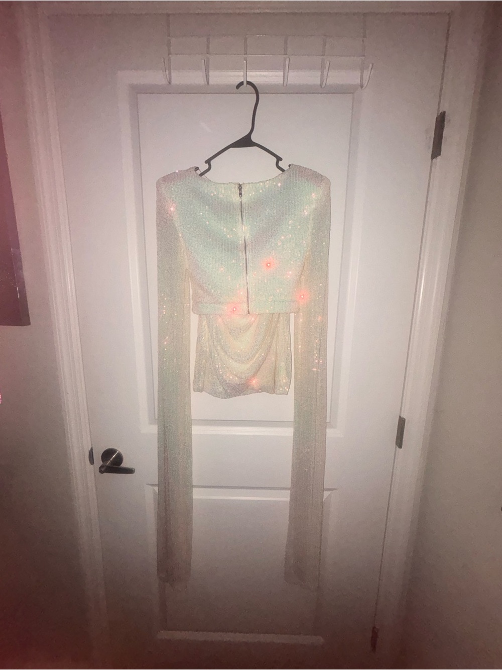 Sparkle Ivory Long-Sleeve Draped Mini Dress